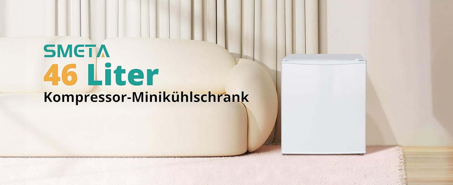 Міні-холодильник SMETA 48L з морозильною камерою, 230V. Тихий настільний холодильник для офісу, кемпінгу, спальні та готелю. Регульований термостат, 39dB, 0-10℃