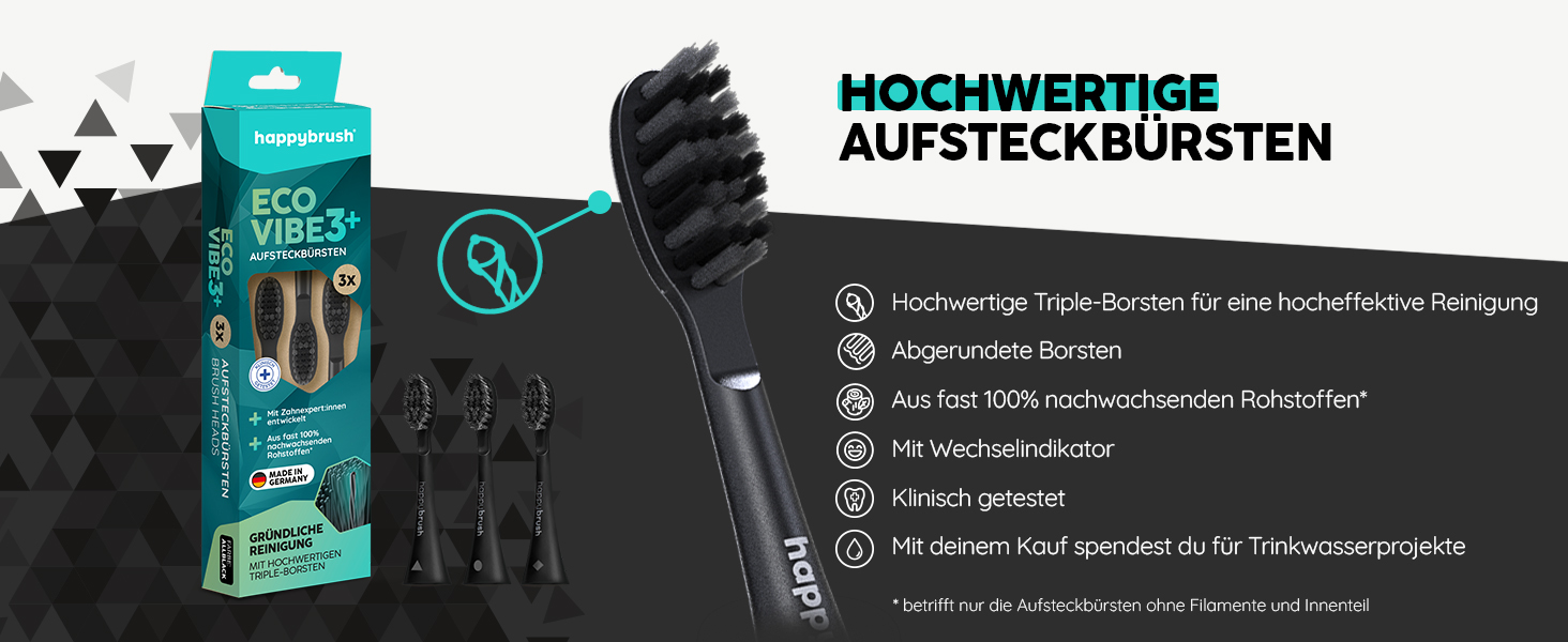 Електрична зубна щітка happybrush Eco Vibe 3+ (Чорна) - Ультразвукова, 8 тижнів роботи від акумулятора, 2 роки гарантії