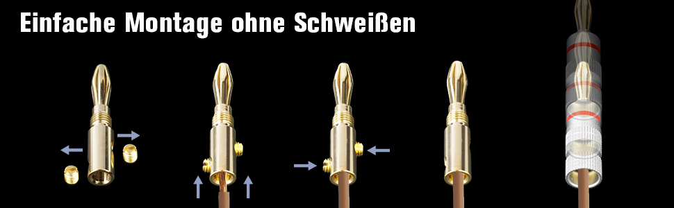 Бананові конектори для акустики 24K позолота, 4.5 мм, 90 градусів (4 шт.)