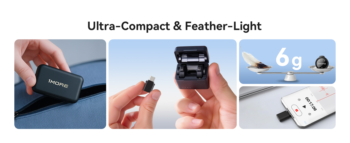 Мікрофон-лапка 1MORE бездротовий (2TX + 2 RX + кейс) для iPhone/Android/PC, шумозаглушення, 48kHz/24-Bit, 100м, 18год, відеозйомка, Vlog