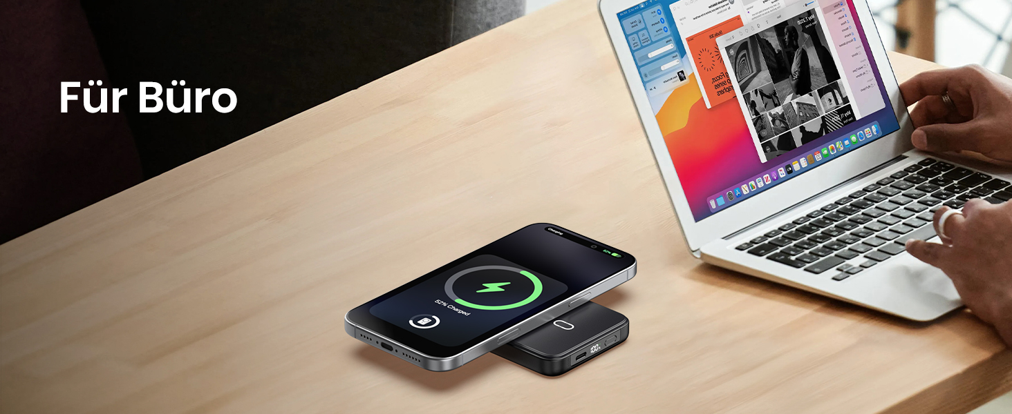 Power Bank Riapow 10000mAh з бездротовою зарядкою, PD 20W, USB-C, LED-індикатор (Чорний)