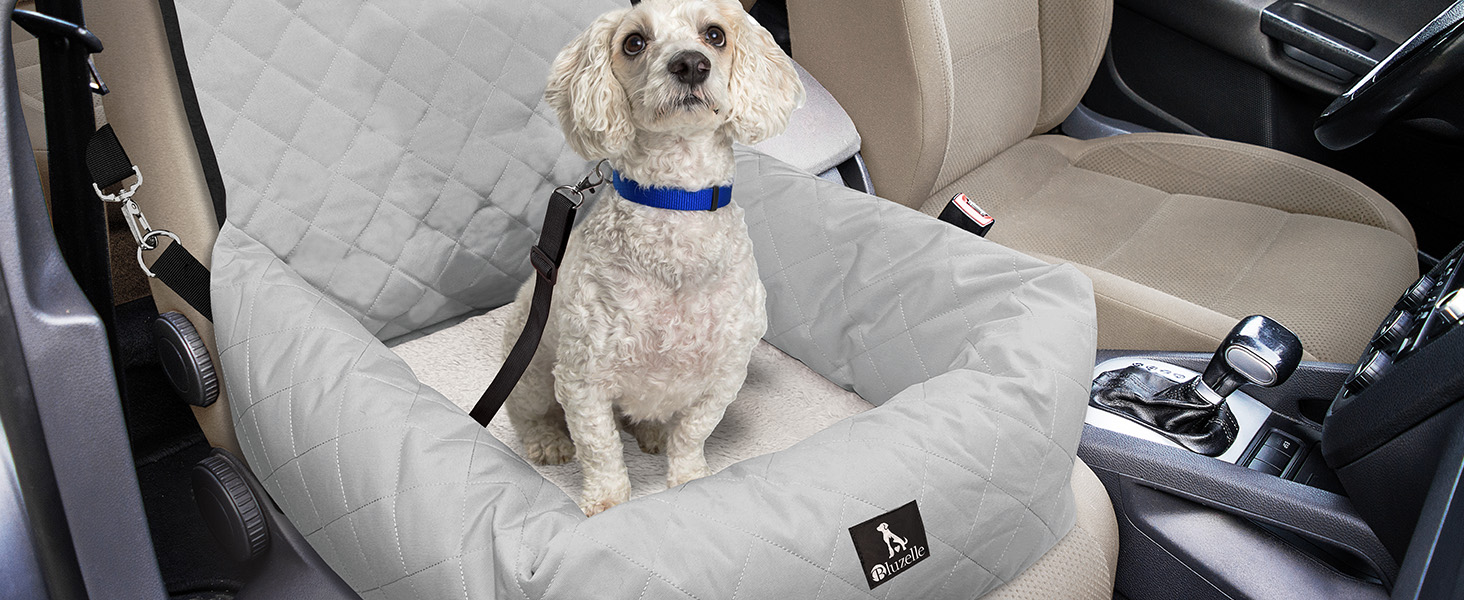 Bluzelle 2-in-1 Dog Car Seat & Bed - Oxford Fabric, Washable, Non-Slip - for Small & Medium Dogs - Grey