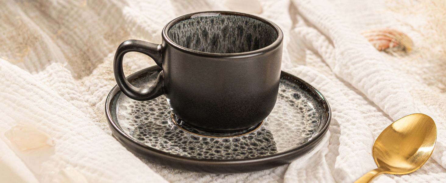 Набір кавових чашок Sänger Sydney (6 шт.) з кераміки, 430 мл, сірий, для кави та чаю, миючі в посудомийній машині, для мікрохвильової печі