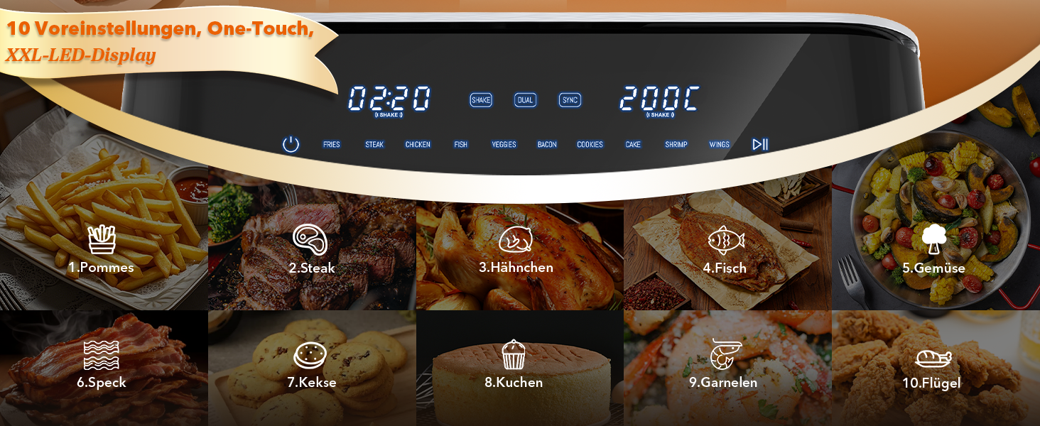 Фритюрниця повітряна WELLENT 2 камери, 2600W, 11л (4+7л) з сенсорним екраном, 10 функцій, для дому