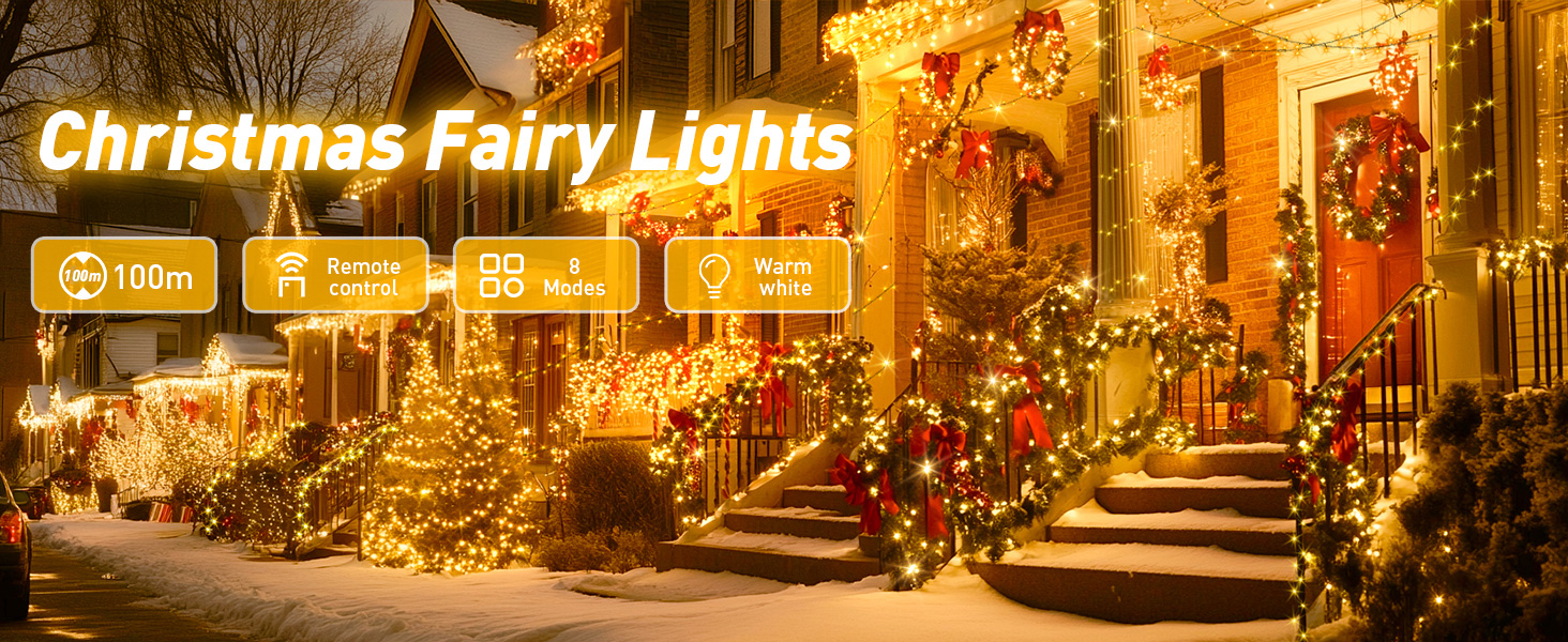 Гірлянда світлодіодна для прикраси ялинки та дому, 80м, 800 LED, вологостійка, з пультом, таймером, 8 режимів, тепле біле світло, для саду, вечірки, святкування Різдва