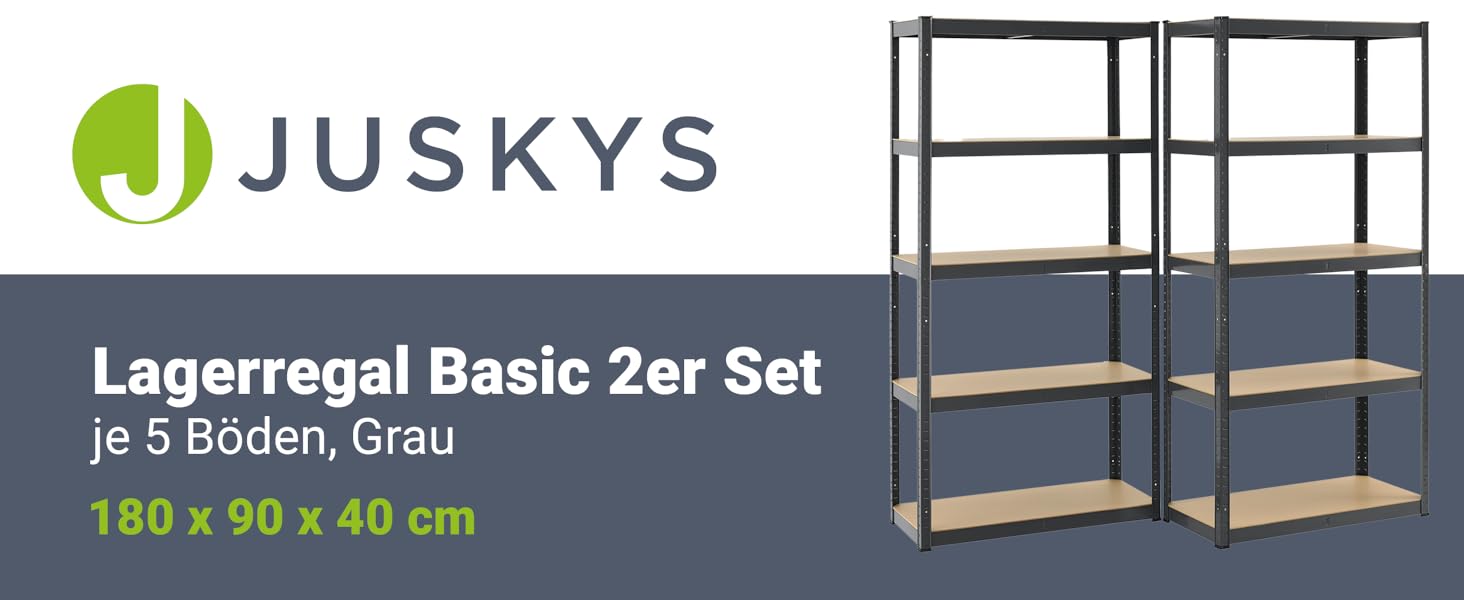 Металеві стелажі Juskys Basic 2 шт. 180x90x40 см - 1750 кг - 10 ярусів - сірий