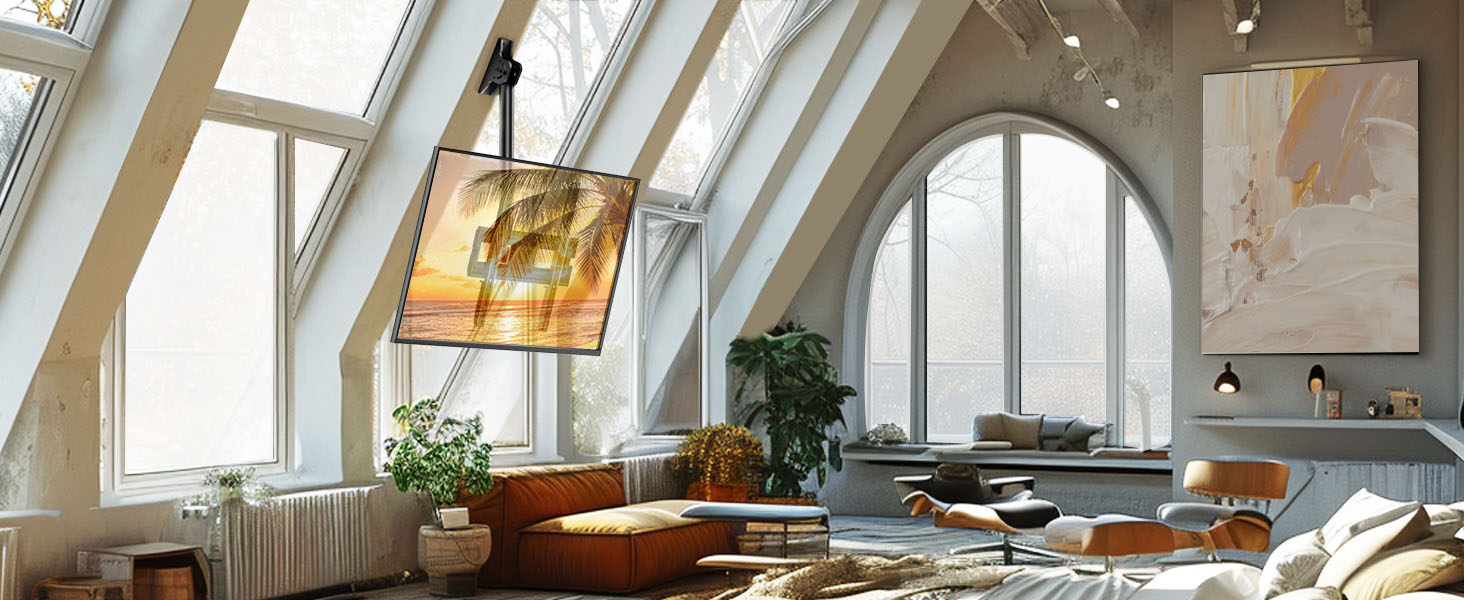 Full-Motion TV Ceiling Mount - Tilting and Swiveling, Adjustable for 26-65 inch Screens, 50kg Capacity, VESA 400x400mm