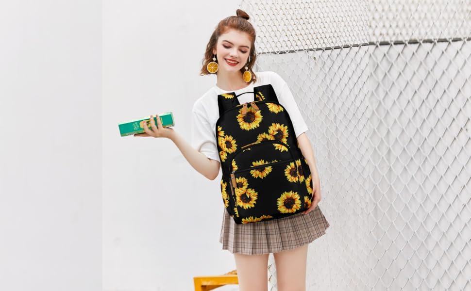 Шкільний рюкзак Leaper з квітковим принтом, сумка-мішок, сумка для книг, дамська сумка, темно-синьо-білий, 2 (Large-15.6, темно-синьо-квітковий [8005 L])