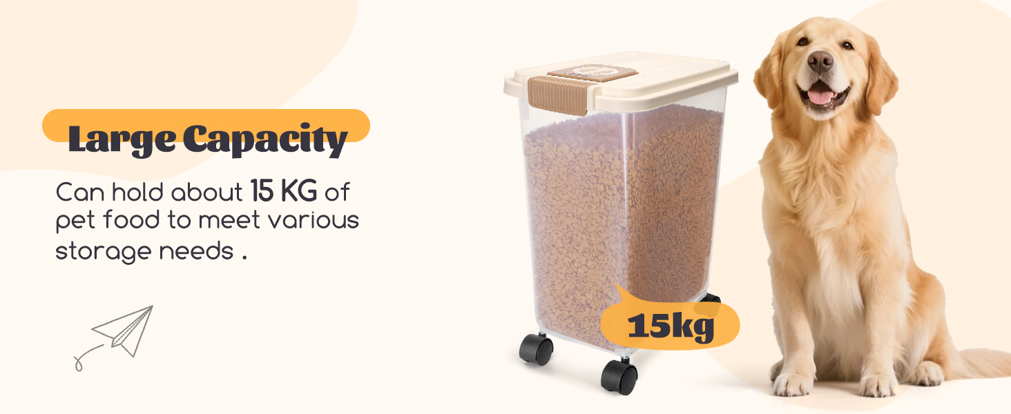 Контейнер для корму для собак та котів Nobleza, 40л, з датою виробництва, з роликами, повітряний, прозорий