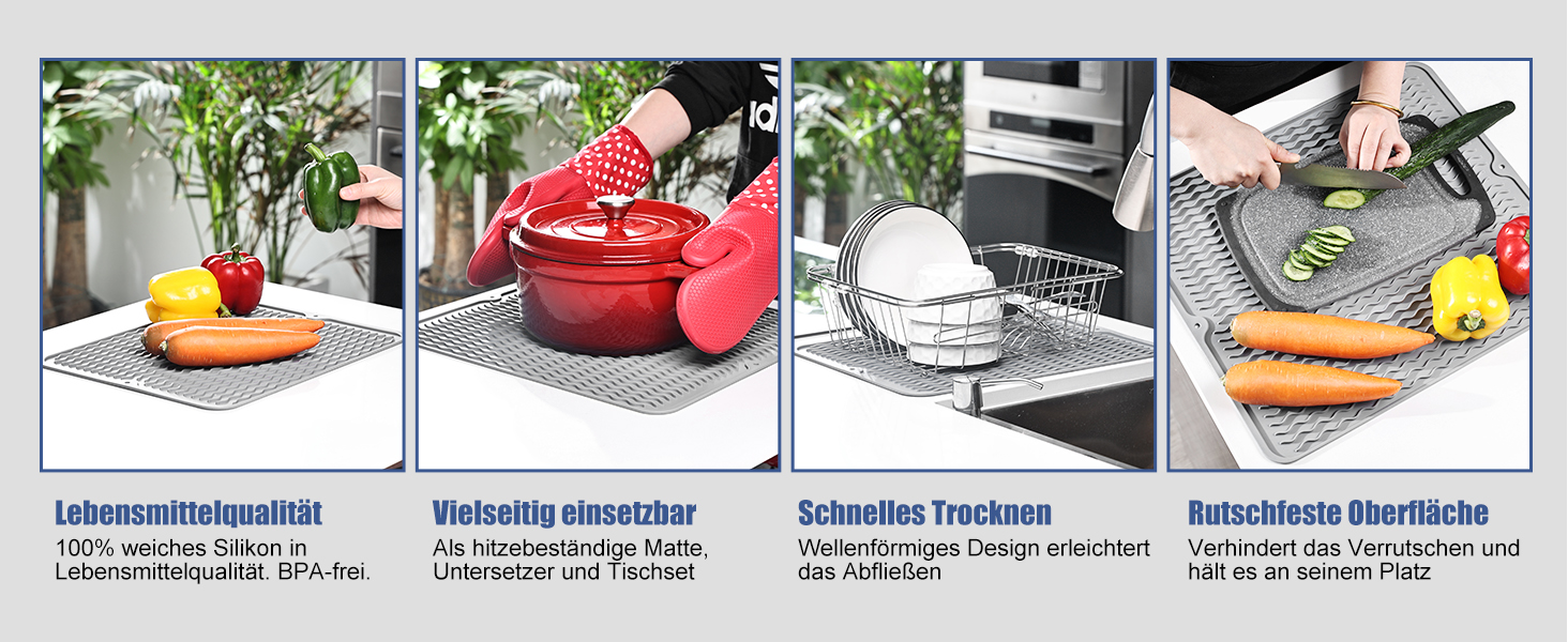 Килимок для посуду KitchenRaku 40x45 см, силіконовий, термостійкий, неслизький, для мийки, кухонний килимок
