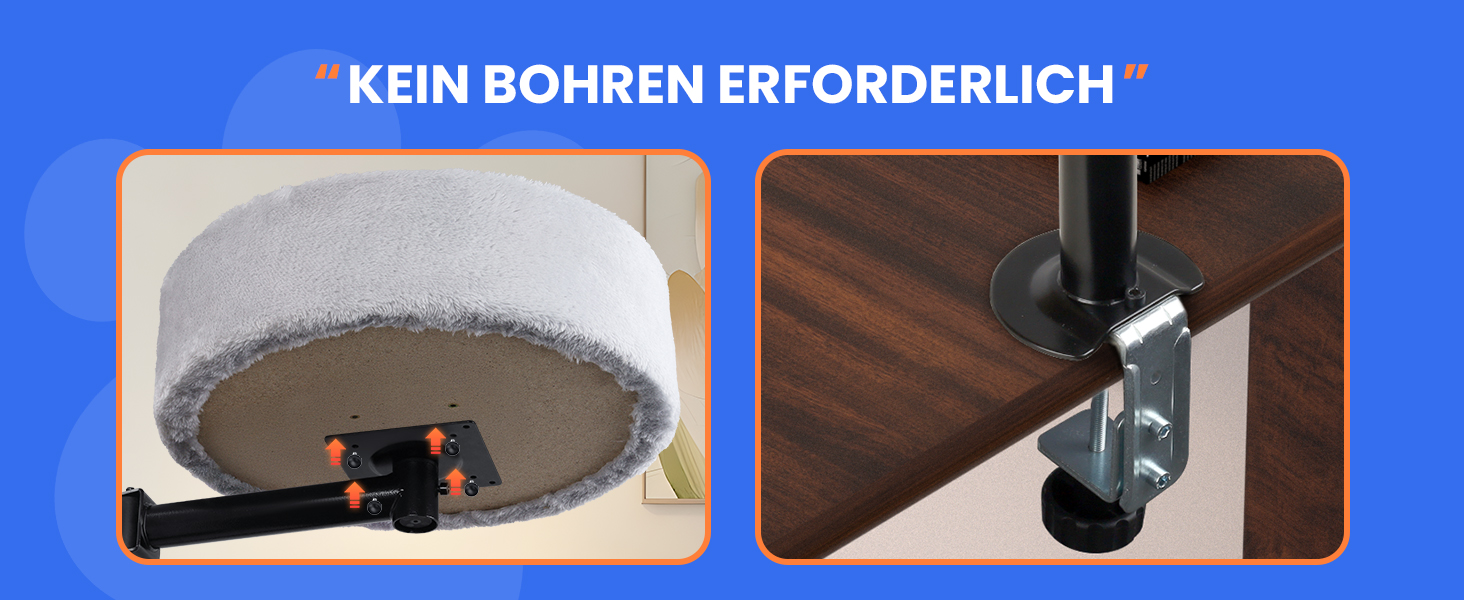 BSWAY Крісло-гніздо для кота на стіл - Покращена 360° обертання, регульована висота, без свердління. Підвищене котяче ліжко над столом. Тримає кошеня/кота близько, робочий простір вільний. Крісло-ліжко для кота на стіл (Сірий, XL)