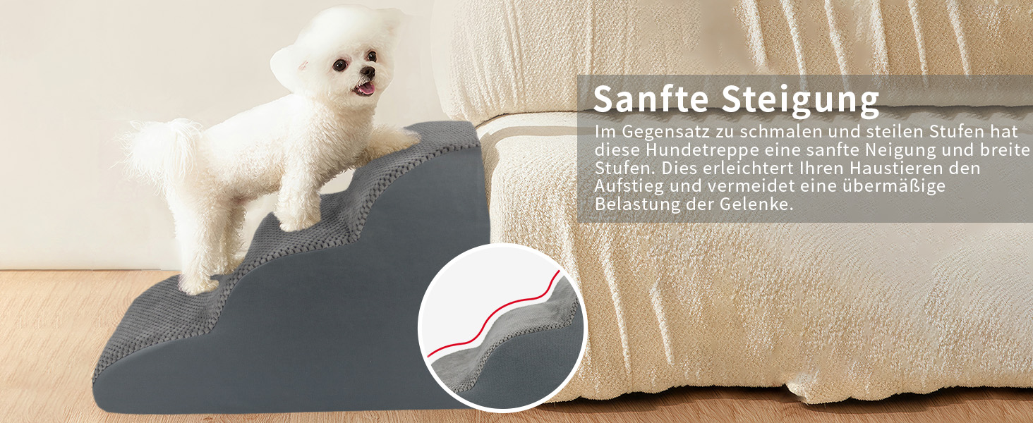 Сходинки для собак Непфайві: 3 сходинки, сірі, 60x40x40 см. Зручні для маленьких собак, знімний, пральний чохол, антиковзаюче покриття