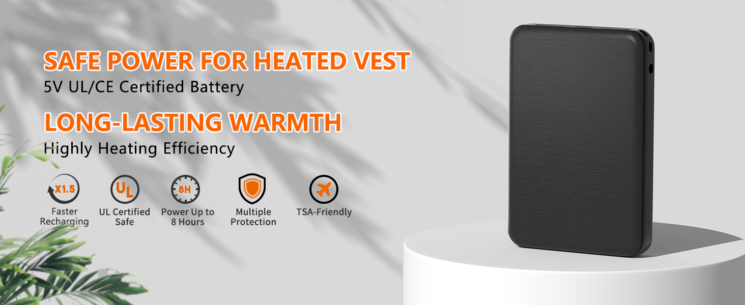 Обогревна жилетка для чоловіків та жінок: тепла зимова жилетка з підігрівом, акумулятор 5V 10000mAh, 3 режими температури, придатна для прання, для активного відпочинку, чорний M