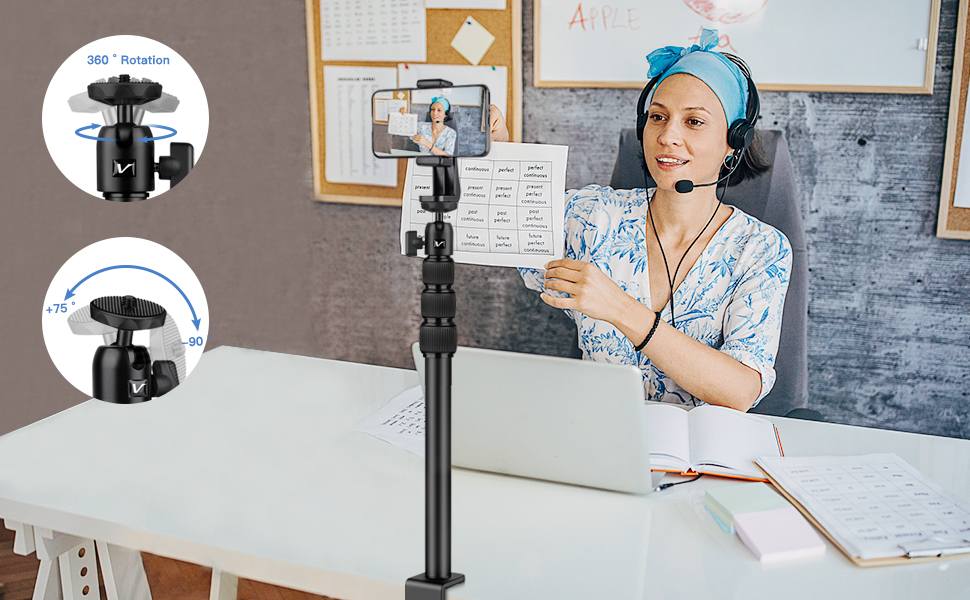 Кріплення для камери Victiv, 37-105 см, настільний штатив для DSLR Canon, світловий штатив, затискний штатив з гнучким підлокотником та 1/4' кульовою головкою для камер, LED-світла, веб-камер, смартфонів (Чорний)