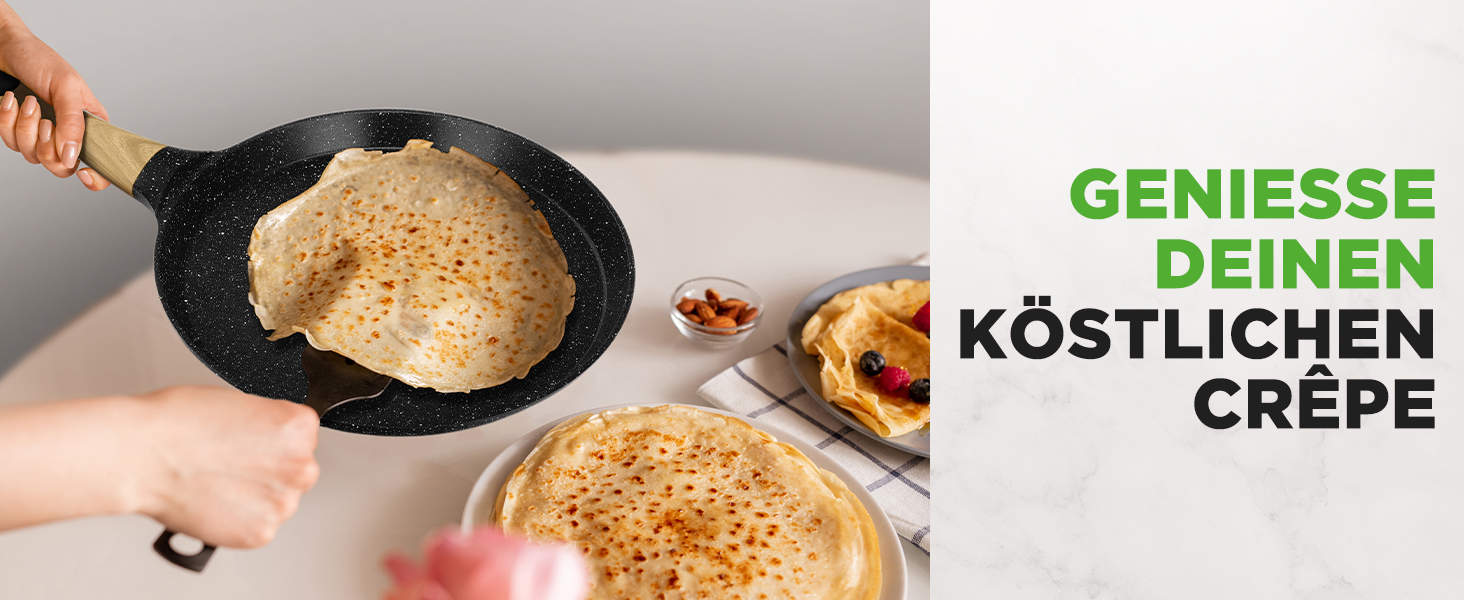 Пательня для млинців Nutrichef 28 см з антипригарним мармуровим покриттям, індукційна, з дерев'яною лопаткою