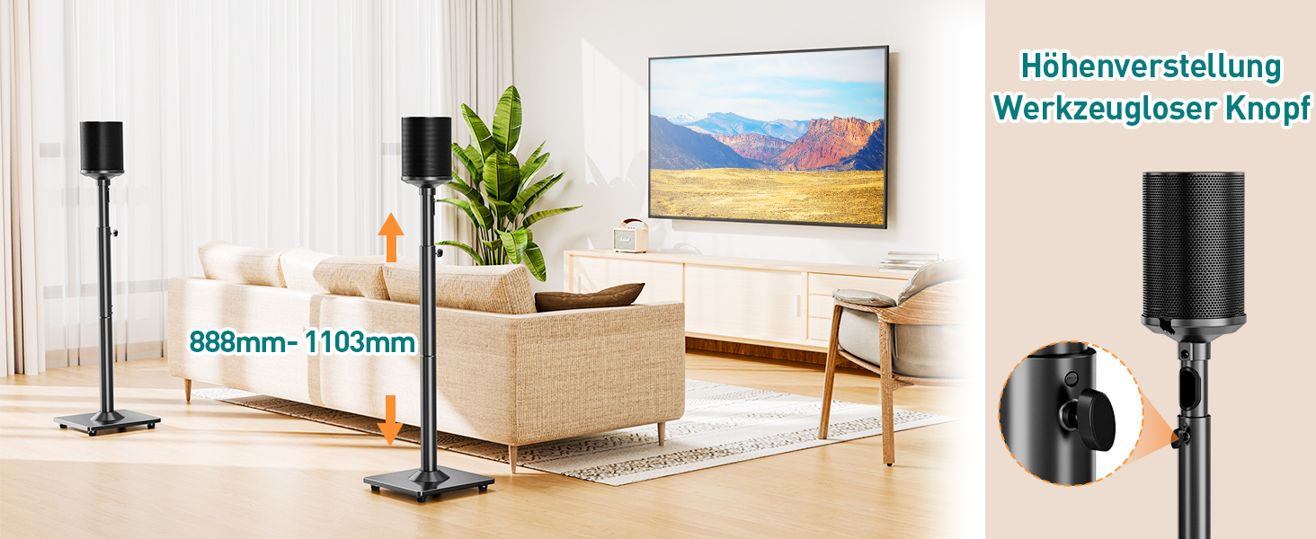 Підставка для колонок ELIVED для Sonos One, One SL, Play: 1, Era 100, регульована висота 88,8-110,3 см, пара, EV5024