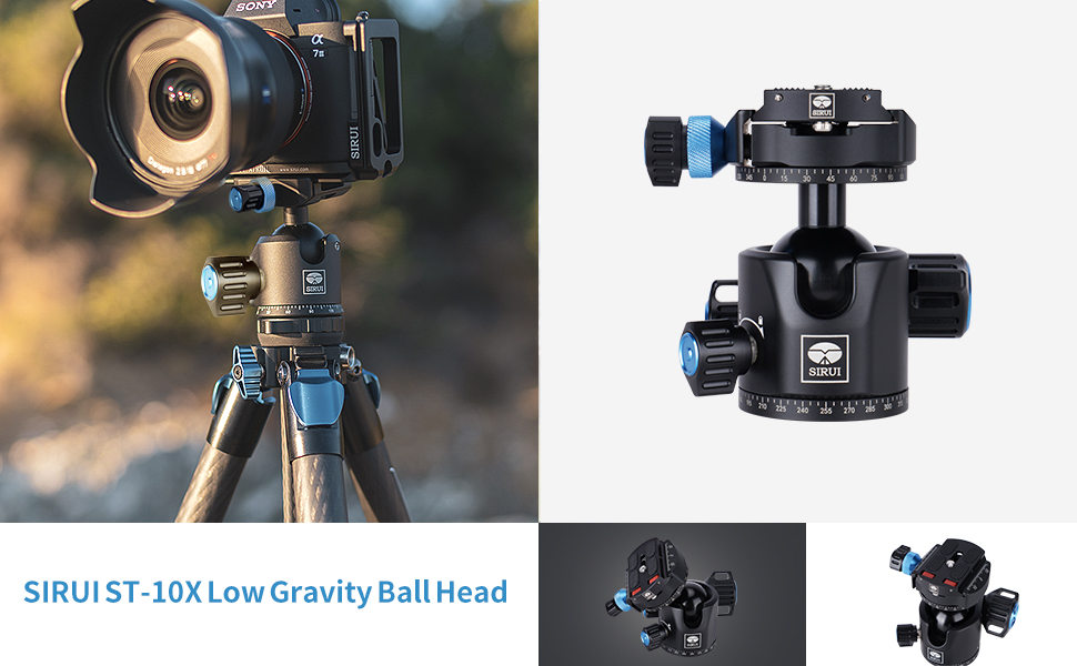 Штатив SIRUI ST-10X з вуглецевого волокна, з відеоголовою для панорамної зйомки, трикутною центральною колоною, для DSLR-камер, 4 секції, висота до 166 см, навантаження до 3 кг