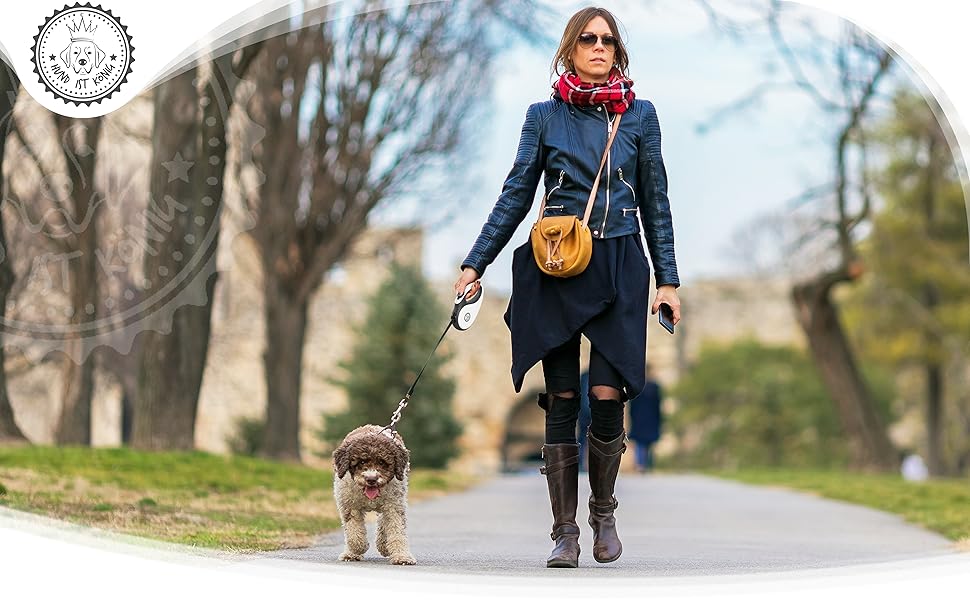 Витяжна поводок для собак HUND IST KÖNIG 8м для малих та великих собак | Міцний поводок до 50кг | Білий/Чорний