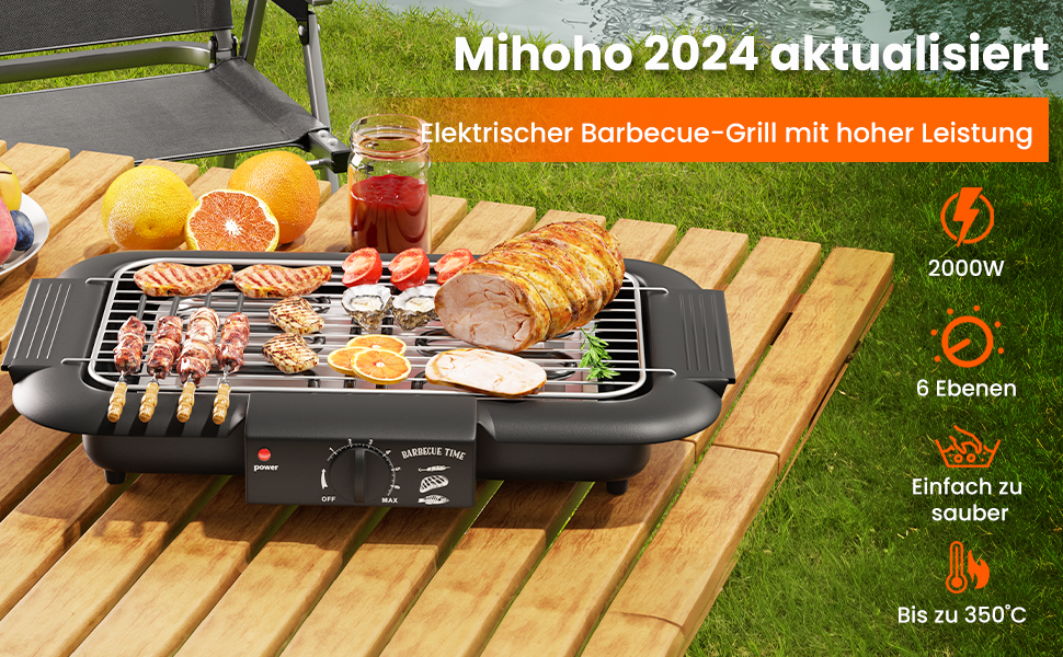 Електричний гриль для столу, BBQ-гриль, бездимний антипригарний гриль для дому та вулиці, 2000W, подвійна труба, портативний, знімний, потужний (Класичний червоний)