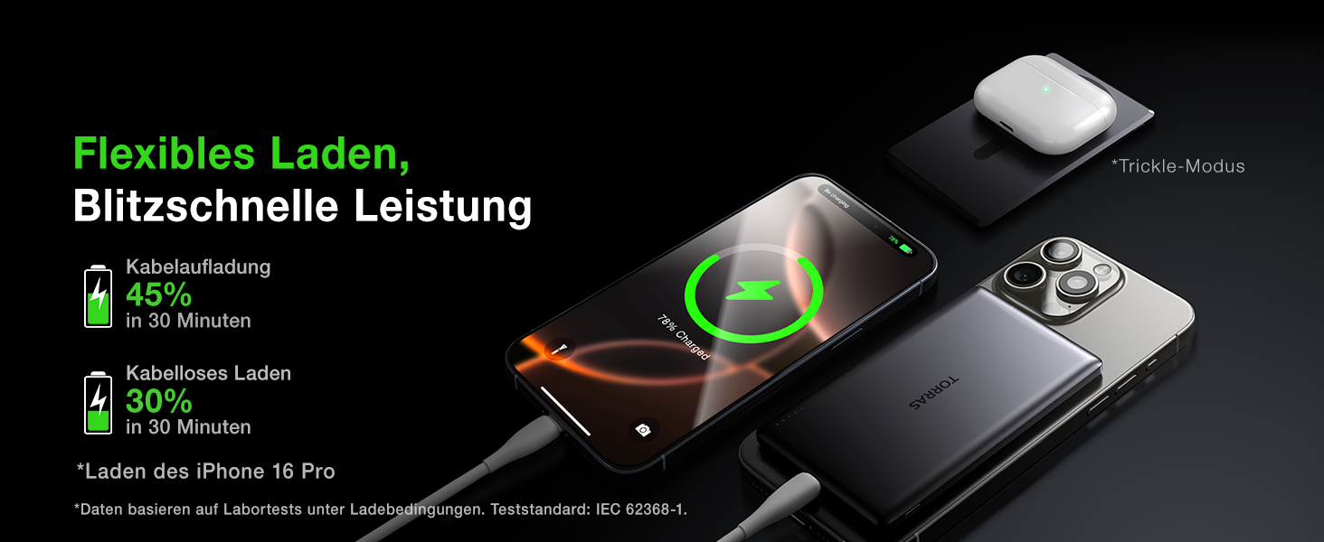 Powerbank TORRAS MiniMag Ultra Slim для iPhone 17 Pro Max, 5000mAh, MagSafe, USB-C, бездротова, сірий титан