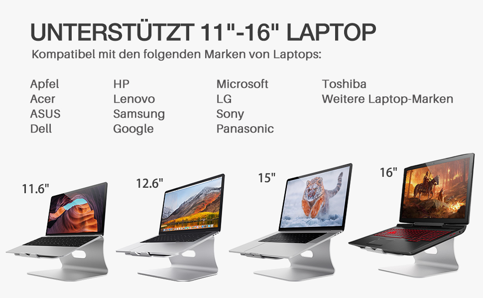 Підставка для ноутбука з алюмінію, Heat-Vent, сумісна з MacBook, Dell, HP, Lenovo, Microsoft Surface, Samsung, 11-16 дюймів, сірий (патентована) (102S-Silver)