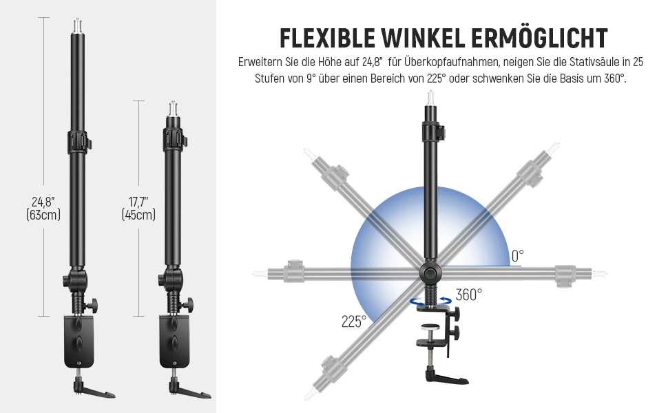 Тримач для камери NEEWER TL283 (ST-DR3560) - штатив для столу, мікрофонний важіль, підставка для DSLR, веб-камери, телефону, кільцеве світло