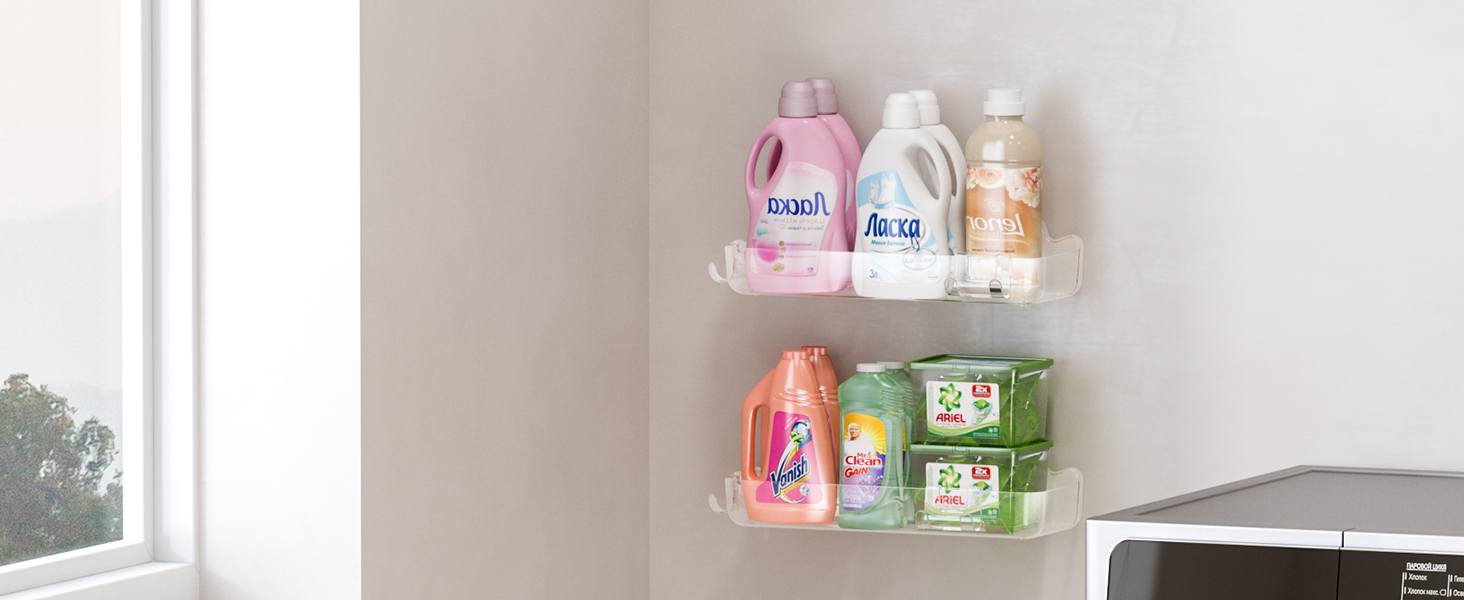 Полиця для душу без свердління, 6 шт. Настінна полиця для ванної кімнати з тримачем для фену та гачками, полиця для душу з нержавіючої сталі, органайзер для ванної кімнати та кухні сірого кольору (2-прозорий)