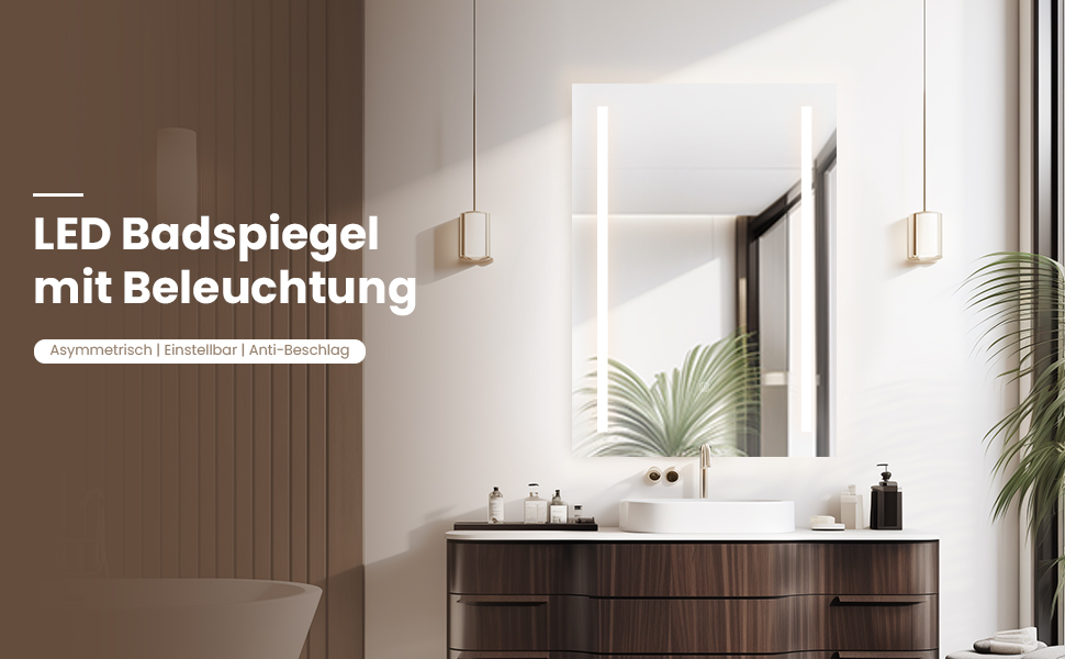 Дзеркало для ванної кімнати з підсвічуванням 70x50 см | LED дзеркало | IP54 вологостійке | Сенсорне керування | Настінне дзеркало | Горизонтальна/Вертикальна установка 6500K холодне біле світло (70x50cm-stil 2)