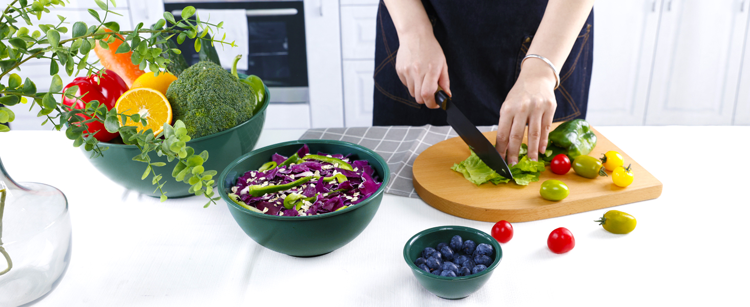 Набір міксерських чаш BoxedHome (12 шт.) з кришками, зелений. Зручні, багаторазові, неслизькі миски для салатів та змішування, з кришками, з пластику. Ідеально для кухні.