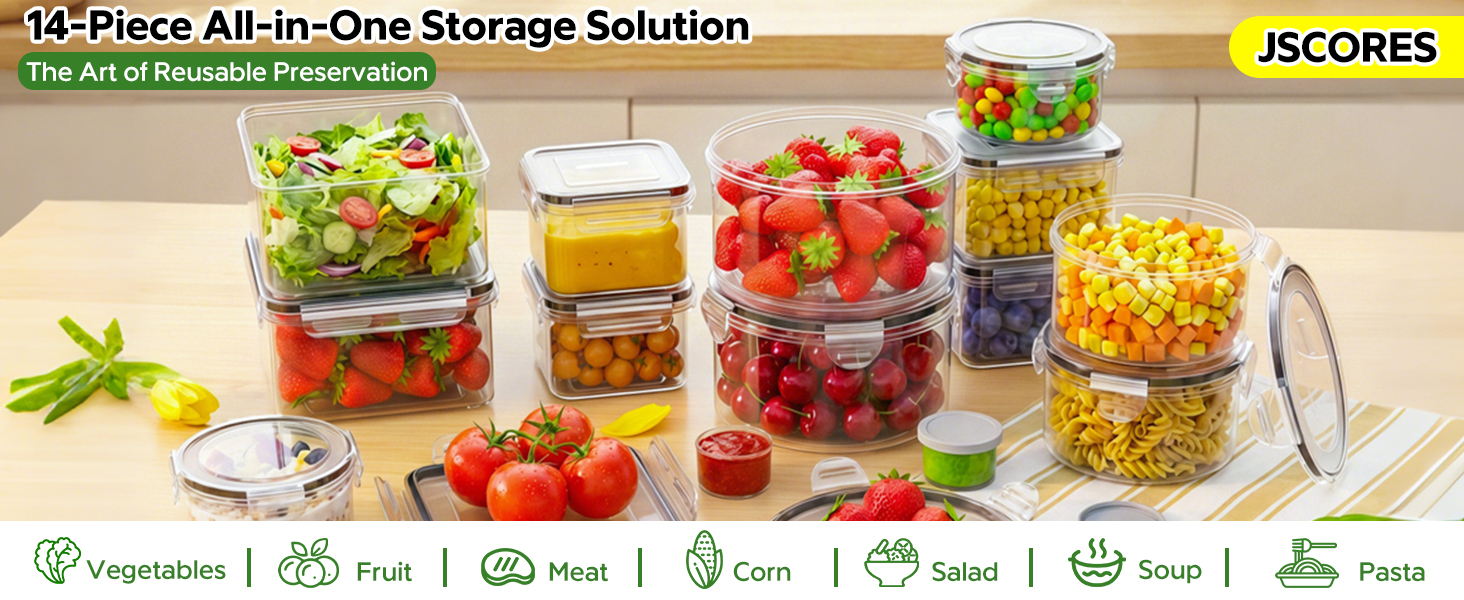 Набір контейнерів для зберігання їжі 28 л з кришками, XXL набір для продуктів, контейнери для Meal Prep, BPA-Free, для кухні