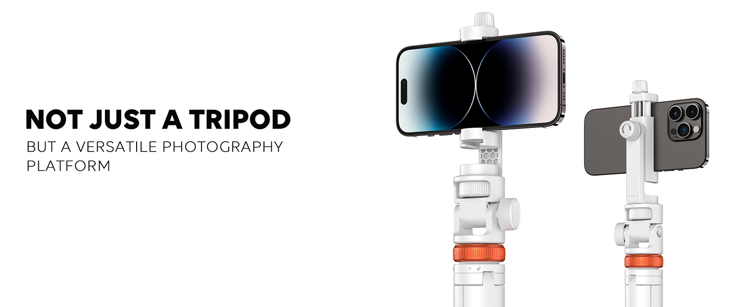 Штатив для смартфона та селфі-стика з пульт дистанційного керування, 158 см, міцна конструкція, регульований, для iPhone/Android (Мінеральний білий)
