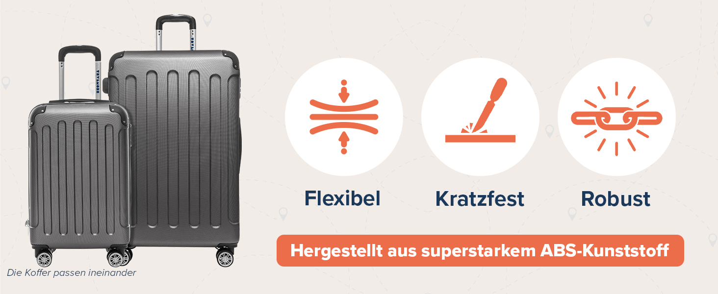 Валіза ручної поклажі TRVLMORE 54x36x20 см - жорсткий корпус, з колесами, сірий (2 шт. у наборі)