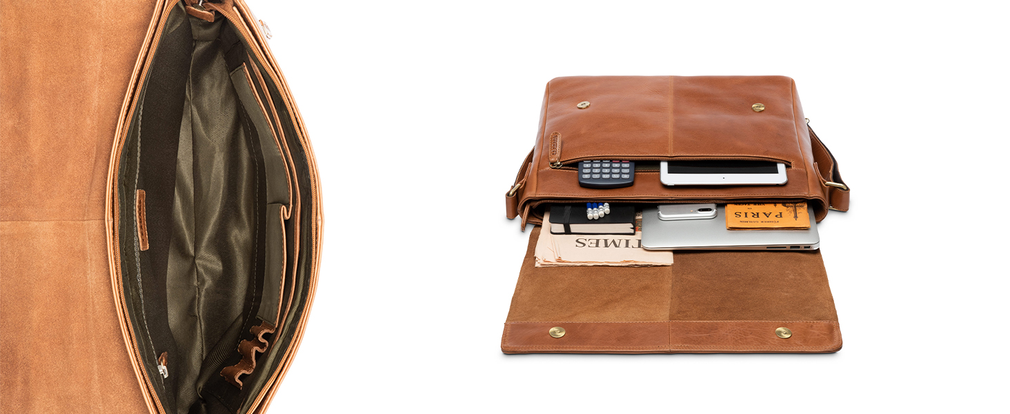 LEABAGS Латтоп-сумка Оксфорд з натуральної шкіри 15 дюймів - Месенджер, робоча сумка, 38x31x10 см, Коричневий