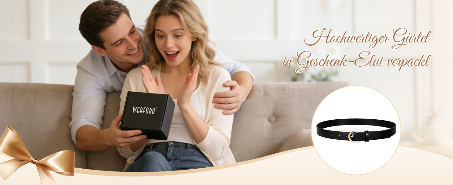 Жіночий шкіряний ремінь WERFORU для джинсів, спідниць та суконь з золотою пряжкою, червоний, довжина 110 см (85-97 см талія)