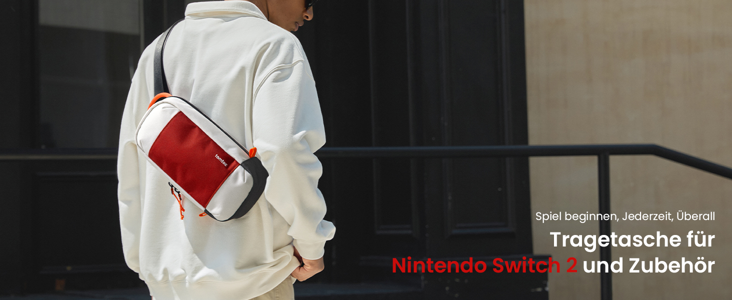 Сумка-слінг tomtoc для Nintendo Switch (2 консолі), червона. Захист від ударів, 8 відділень для карт, аксесуари, зарядний пристрій, для подорожей та повсякденного використання