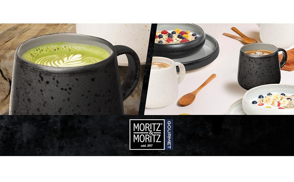 Набір чашок Moritz & Moritz SOLID UNI 6 персон сірий - Сучасний набір чашок з порцеляни - Можливе використання в мікрохвильовій печі та посудомийній машині - Чашки з ручкою для кави, чаю, гарячого шоколаду, капучино (6 шт.) сірий колір