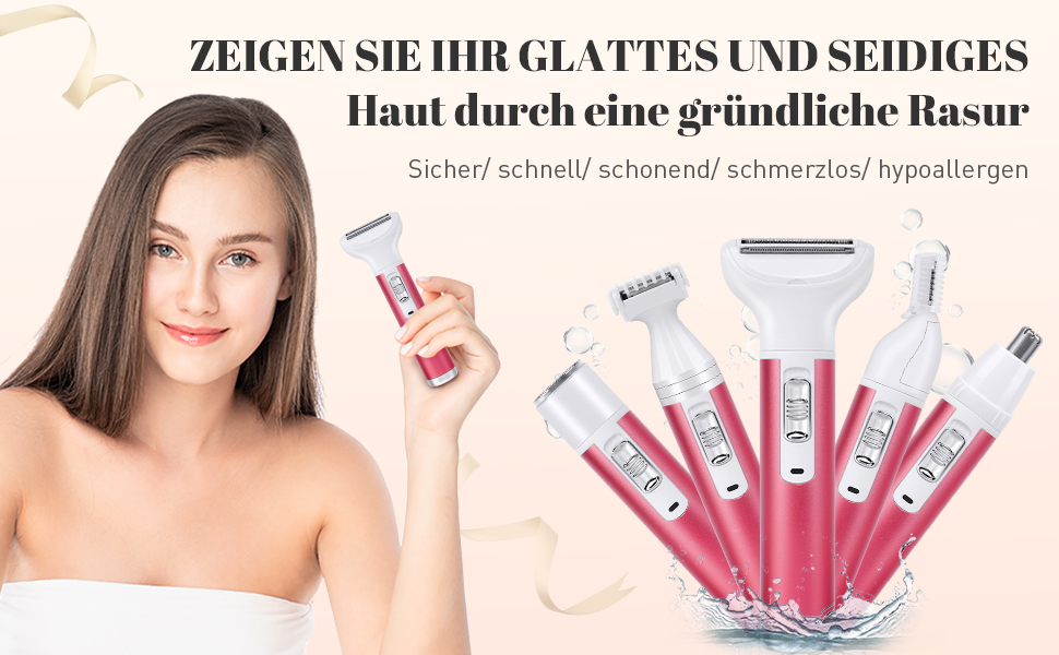 Електричний жіночий бритва ACWOO 5-в-1: для обличчя, носа, під пахвами, в зоні бікіні. USB-зарядка, червоний