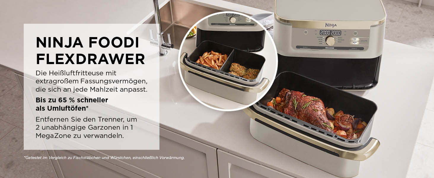 Ninja Foodi FlexDrawer AF500EUSD - Аерофритюрниця з двома зонами 10.4 л, Stone Gold. Фритюрниця без олії, антипригарне покриття, легке миття