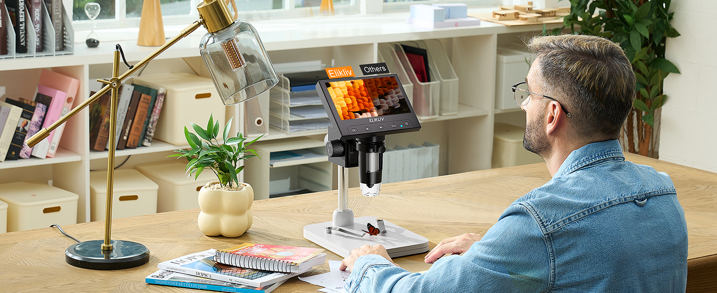 Цифровий мікроскоп Elikliv з LCD-дисплеєм для монет, 1000x, з 8 регульованими LED-підсвіткою, сумісний з PC (Windows/MacBook), EDM4, 4.3 дюйми