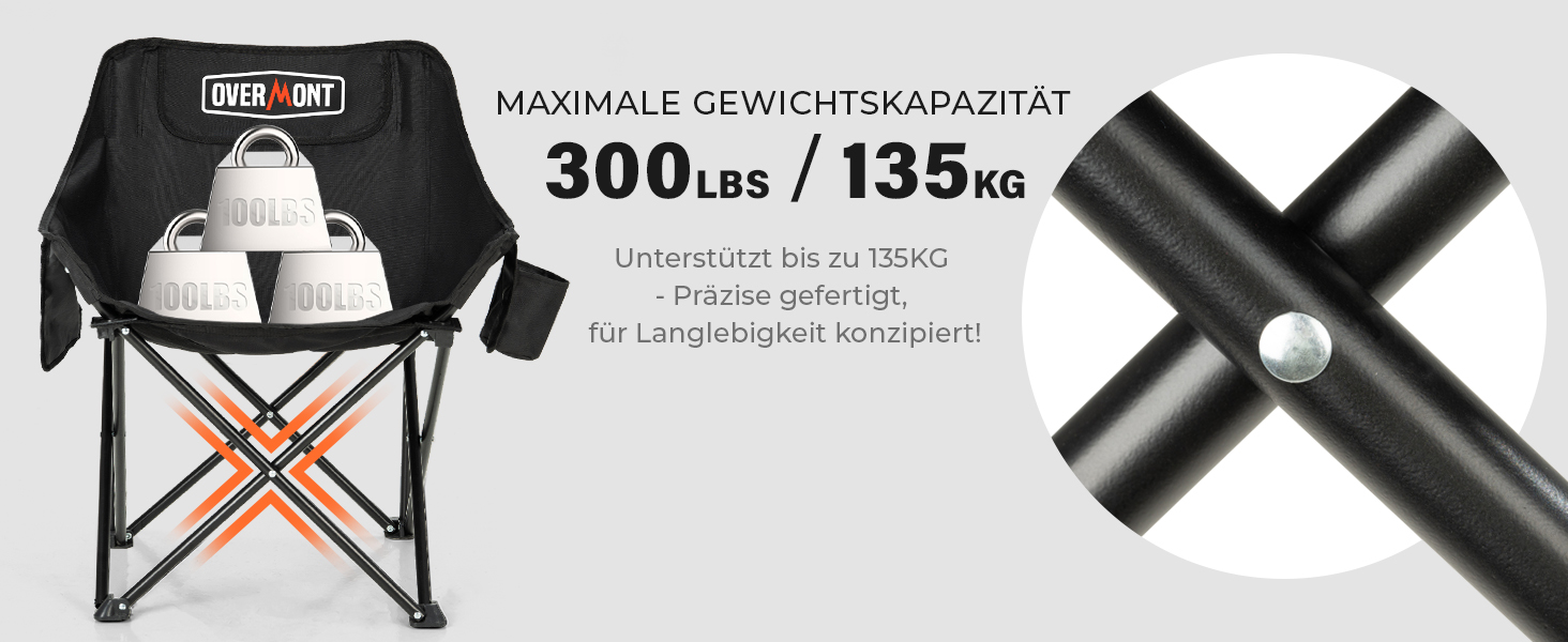 Набір складних кемпінгових стільців OVERMONT (2 шт.) до 135 кг з сумкою для транспортування - для саду, балкону, пляжу, риболовлі, чорний