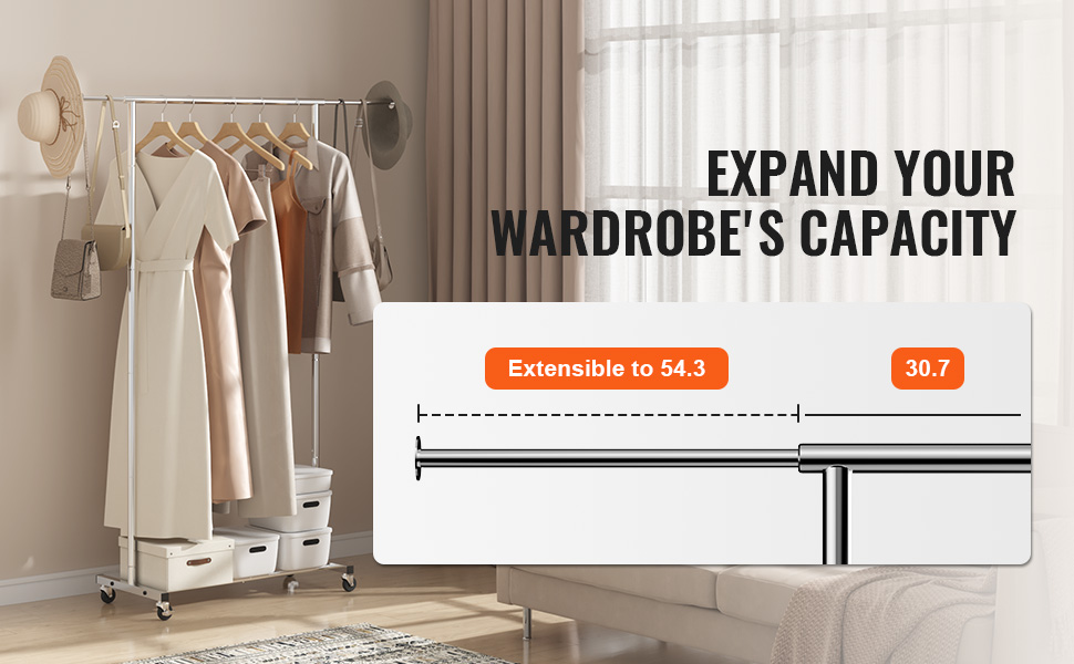 VEVOR Clothes Rack Coat Rack 1 Clothes Rod, Durable Clothes Rack Black 400 x 1010 x 1510 mm Clothes Rack for Bedroom, Laundry Room, Dressing Room, Entrance, etc. (1 Rod, 54.3