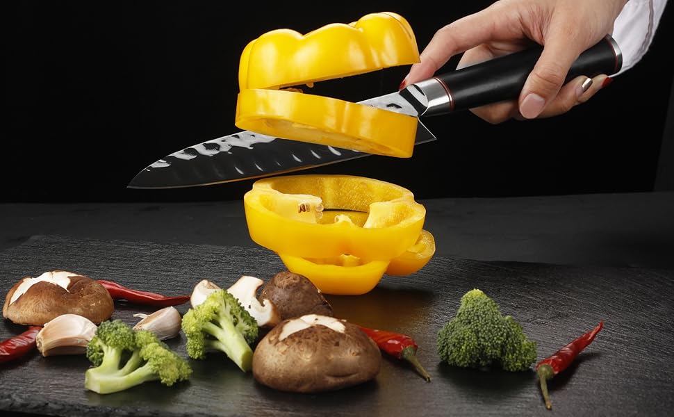Кухонний ніж Santoku YOUSUNLONG 18 см з японської сталі AUS8, чорне титанове покриття, рукоятка з ебенового дерева