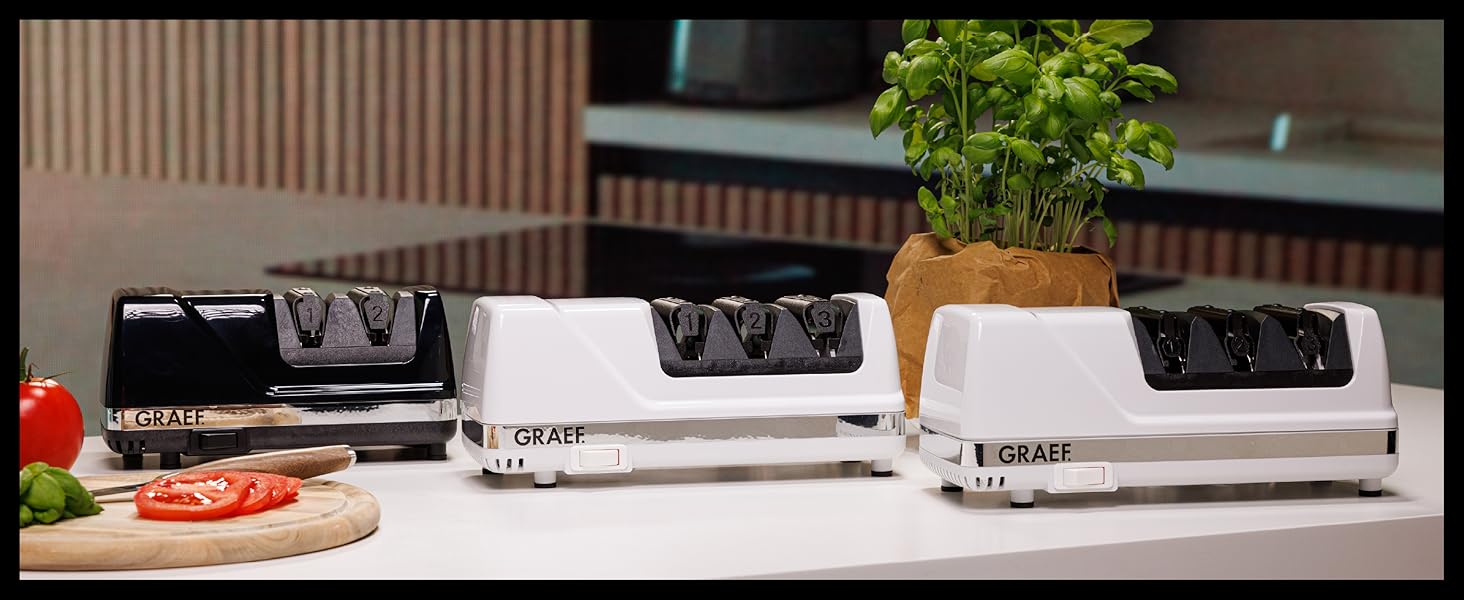 Електричний точило для ножів GRAEF CC120 з 3 ступенями, 20° кут заточування, алмазне покриття, для кухонних, мисливських, професійних та зубчастих ножів