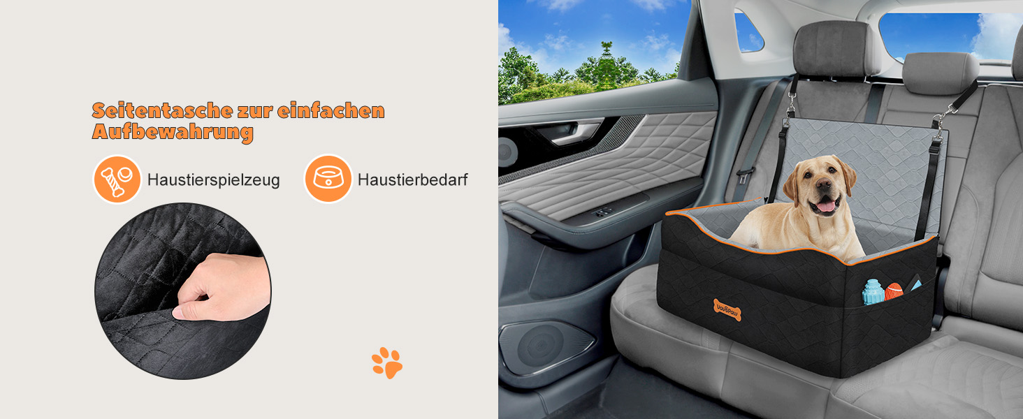 Автокрісло для собак середніх порід (до 23 кг) або 2 маленьких собак, знімний дизайн, м'яке крісло, страхувальний поводок, чорний/сірий, розмір M