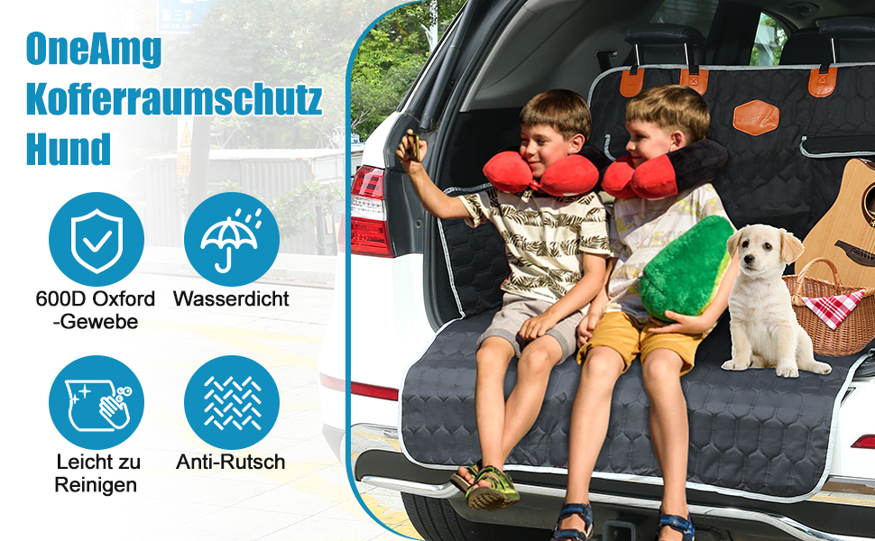 Автоматичний килимок для собак OneAmg у машину, 182x101 см (Чорний) - захист заднього сидіння, з віконцем, бічними панелями та ременями безпеки