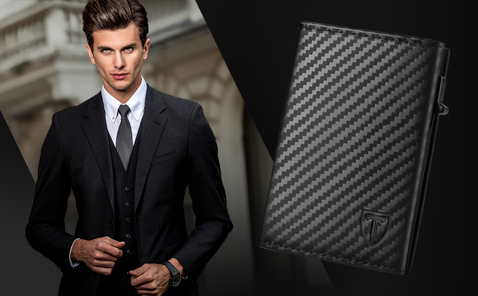 Чоловічий гаманець TENBST з відділенням для монет, преміум якість, RFID захист, slim дизайн, на 8-10 карт, з ковадлинного шкірозамінника, чорний