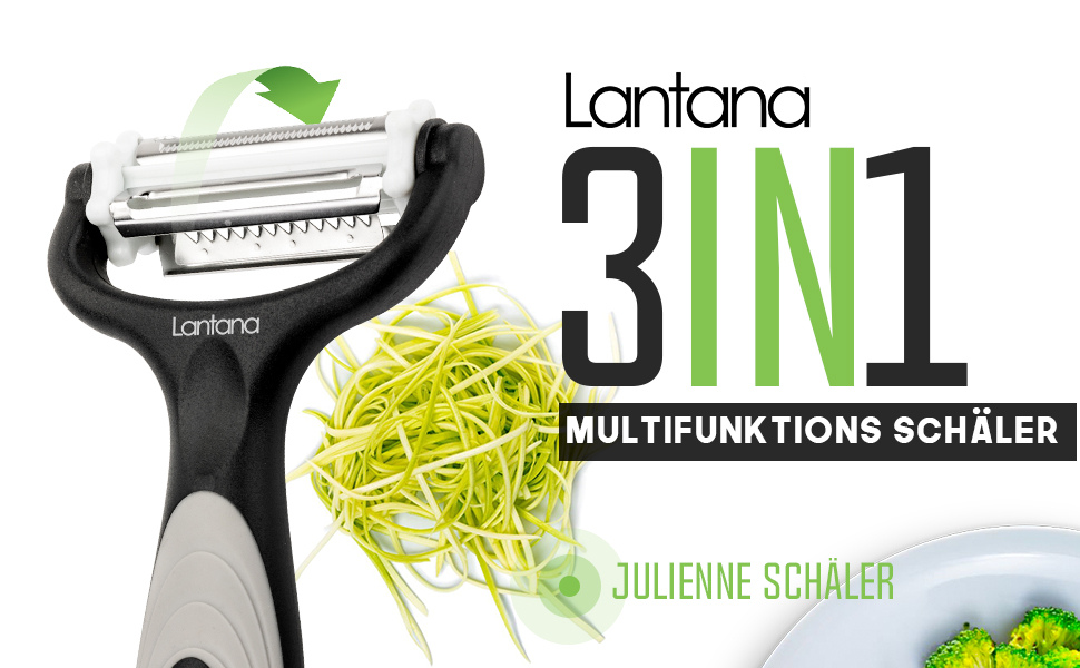 Лантана 3-в-1: Ш Peel/Мікро-зубчастий овоче- та фруктовий очищувач/Шинкувач Julienne. Багатофункціональний очищувач для швидкого очищення картоплі, моркви та будь-яких овочів та фруктів.