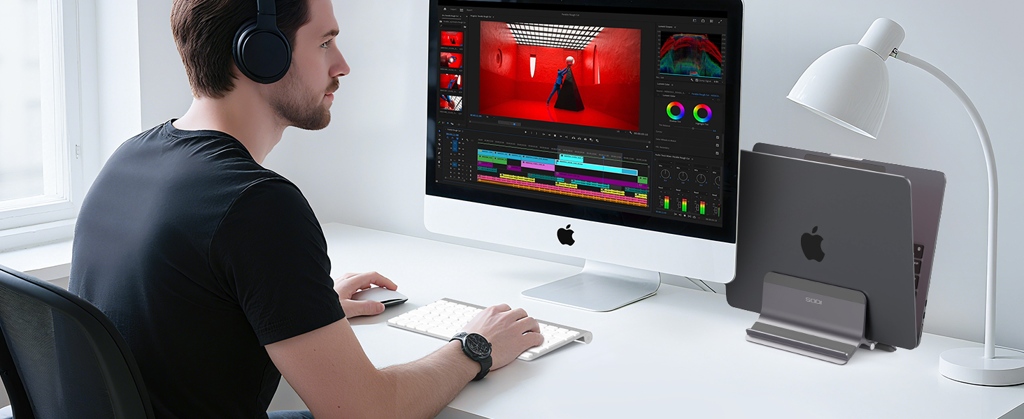 Підставка для ноутбука SODI вертикальна, автоматична, з алюмінію, для MacBook Pro/Air, ноутбуків, планшетів, телефонів (сіра)