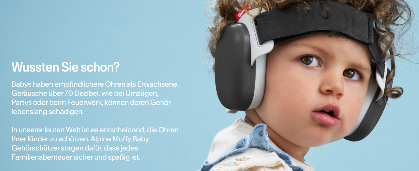Захисні навушники Alpine Muffy Baby Klassik для дітей до 36 місяців - чорний колір. Безпечні, регульовані, запобігають пошкодженню слуху. Виготовлено в Німеччині.