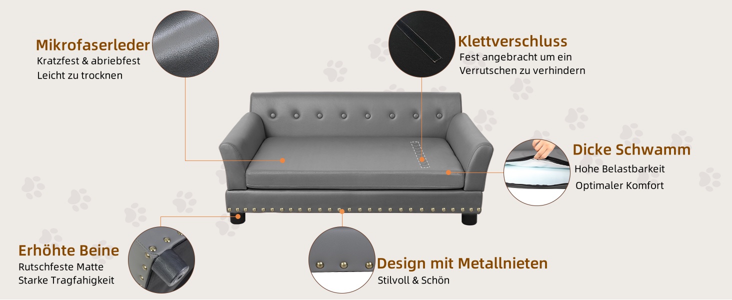 Софа для собак BingoPaw Luxus: велика ортопедична софа для собак XL, сіра, 120x74x40 см